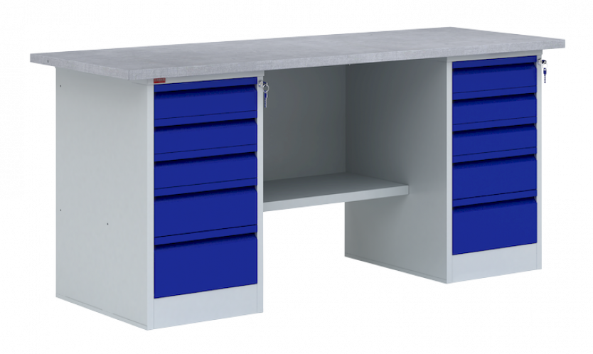 Двухтумбовый металлический верстак ВП-6 860х1900х685 мм